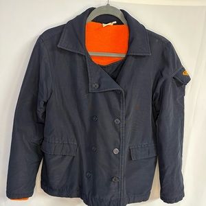 Roxy Blue Orange Liner Double Breasted Pea Coat‎ Jacket Lapel vintage Size M v